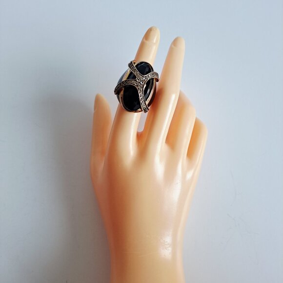 New Angelique de Paris Large Black Gold Plated Cage Ring Size 6 - Picture 12 of 15